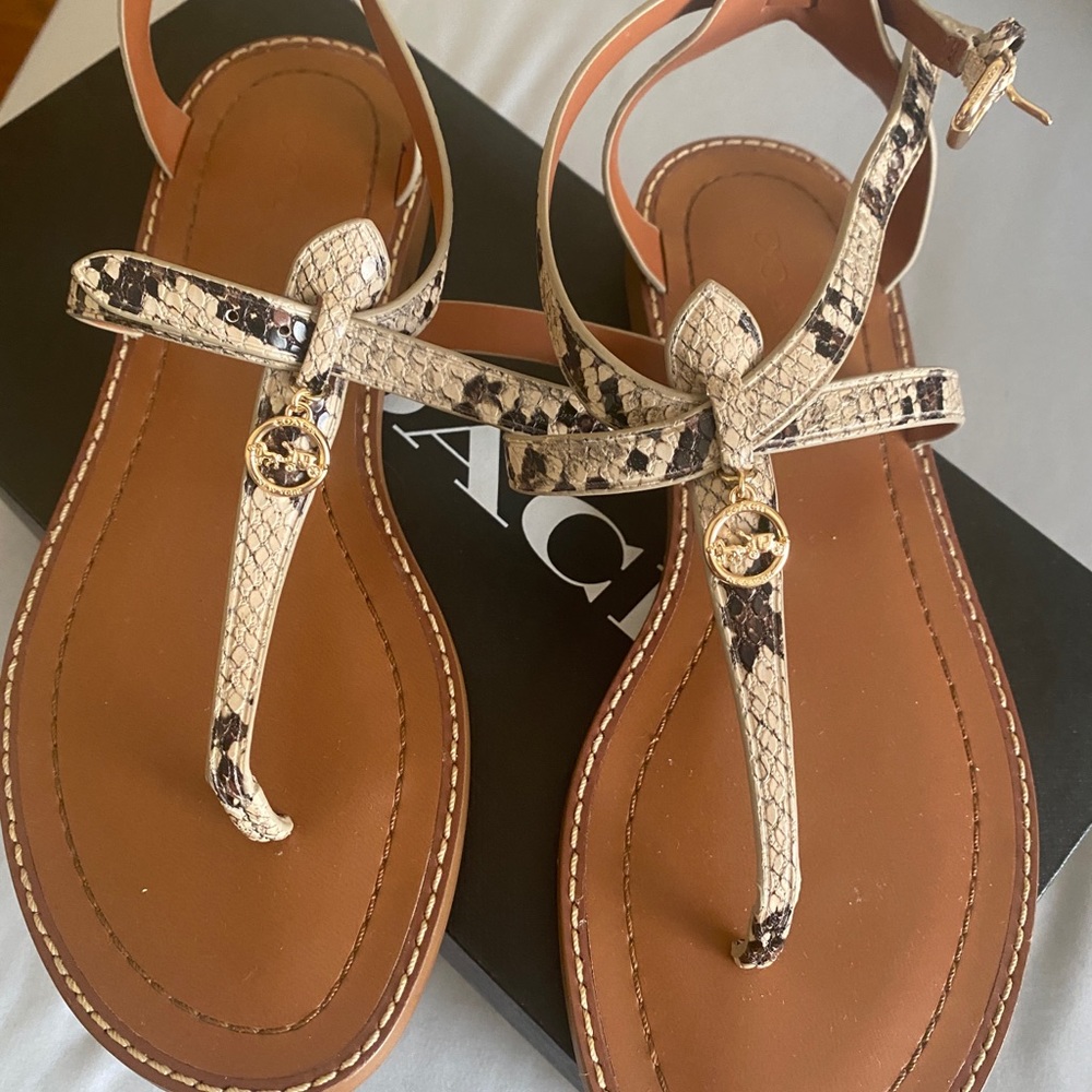 Coach, Sandler size 6 1/2. Snake skin pattern. Only worn a hand full of times.
